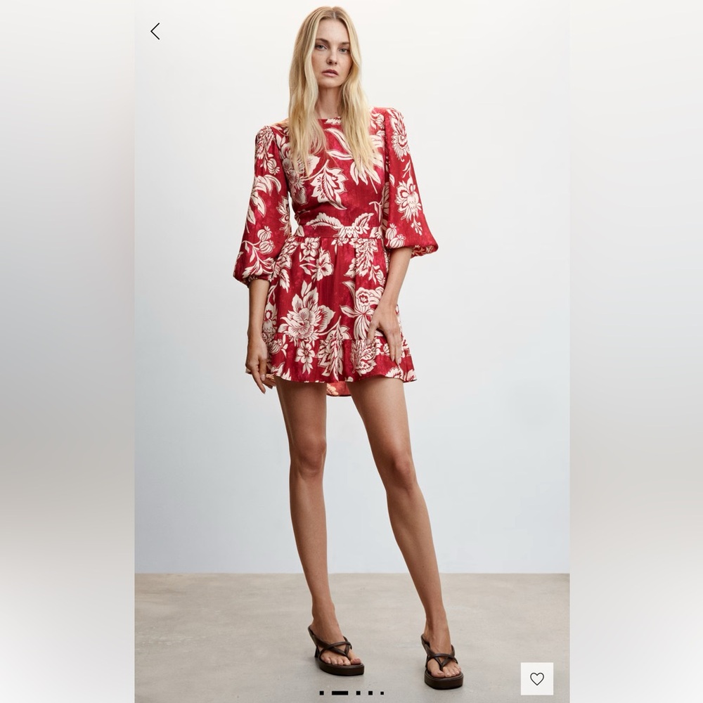 Mango open back red floral dress